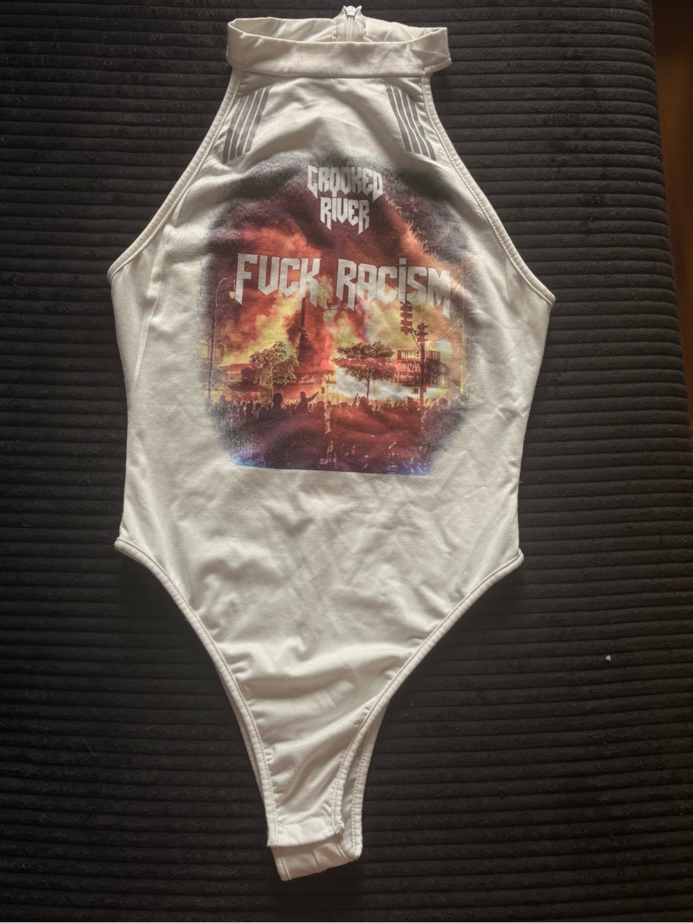 White Graphic One-Piece Bodysuit with Statement Print